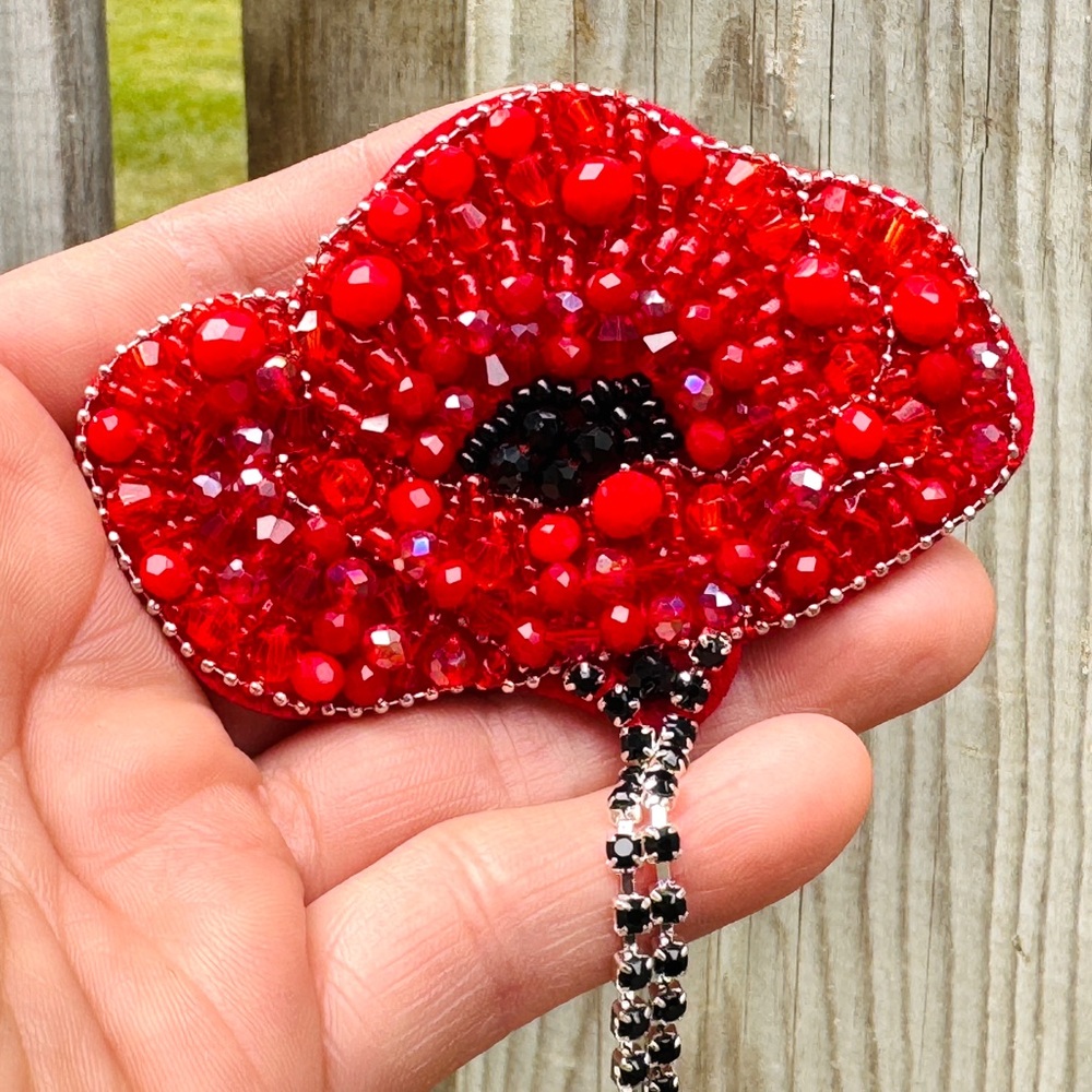 Hand Beaded Red Flower Brooch Poppy Brooch Poppy Pin